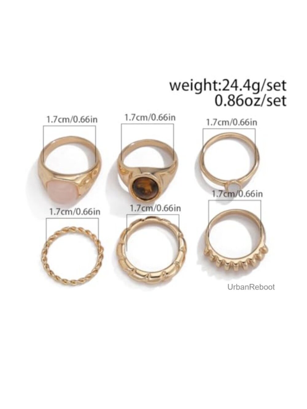 14K Gold Plated Stackable Knuckle Rings Set Chunky Signet Midi Rings - Picture 4 of 6